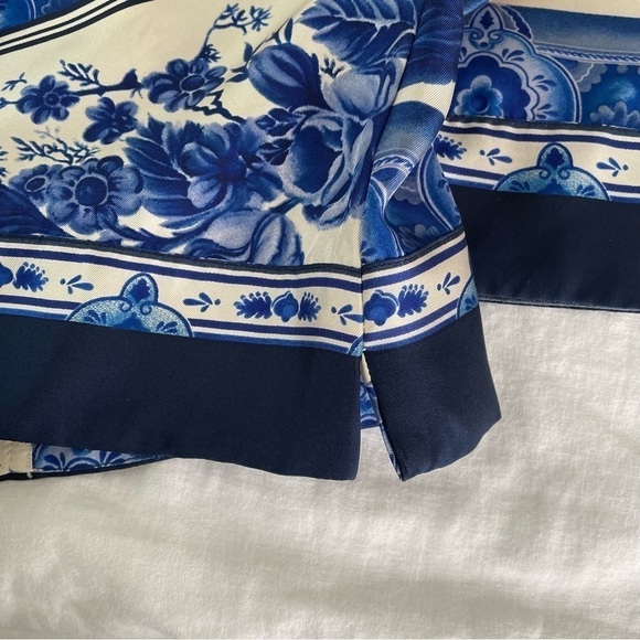 Plenty by Tracy Reese SMALL blue and white long sleeve 100% silk blouse ceramic - Picture 9 of 10